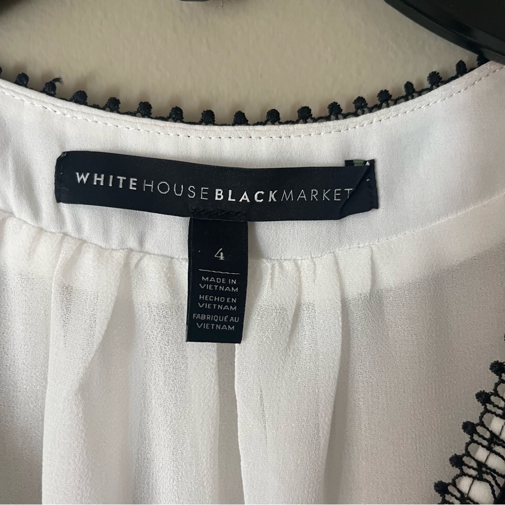 White House Black Market off white Lace Trim Cap-Sleeve Top Size 4 - Picture 2 of 8